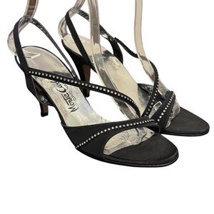 Monte Carlo originals  Black rhinestone strappy Slingback Heels dressy formal 7